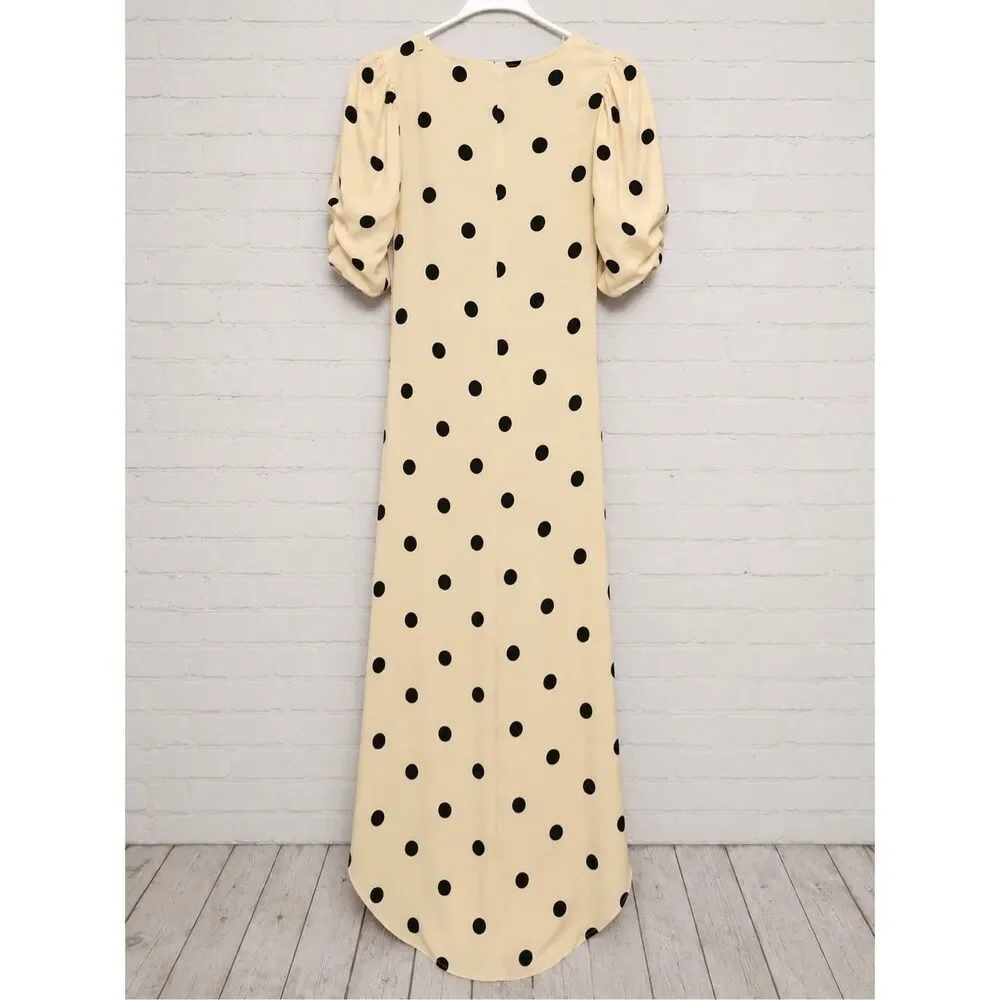 A New Day Polka Dot Maxi Dress Women’s Medium Ruched High Low Dress - Picture 3 of 3